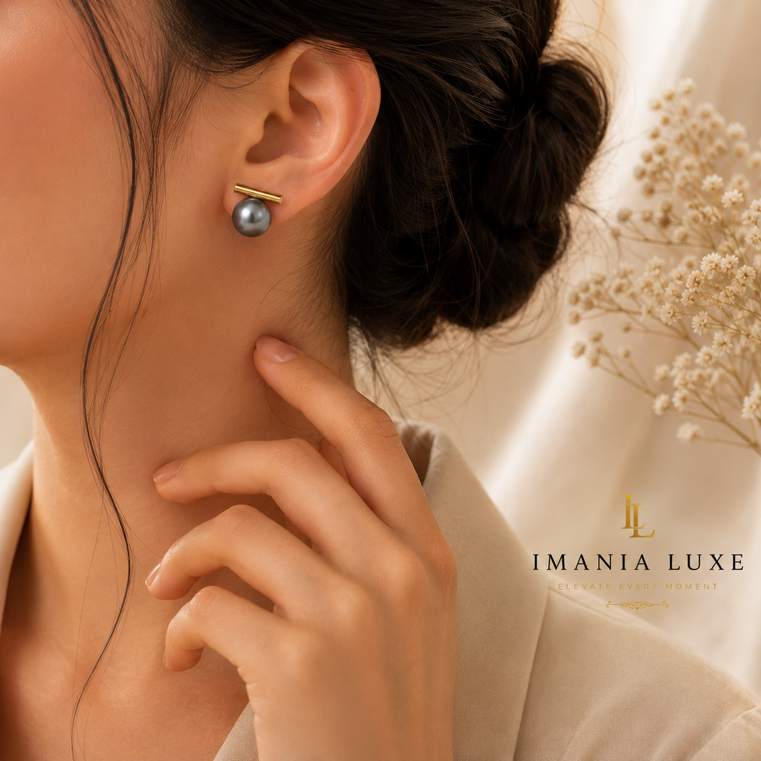 Gray Faux Pearl Drop Earrings