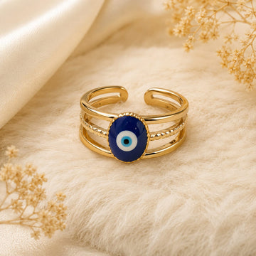 Open Stainless Steel Teadrop Vintae Turkish Evil Eye Ring