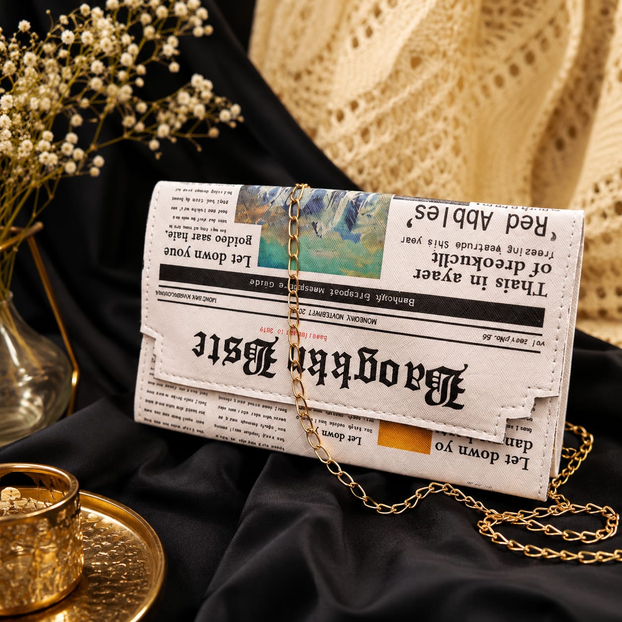 Newspaper Print Korean Shoulder Bag