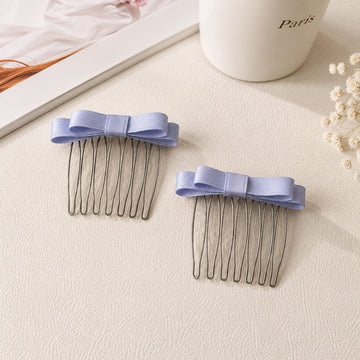 2 Pcs Blue Color Bow Decor Hair Clips
