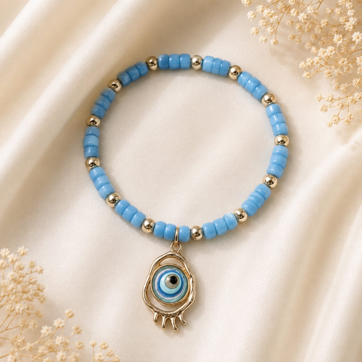 Elegant Hamsa Evil Eye Beaded Bracelet