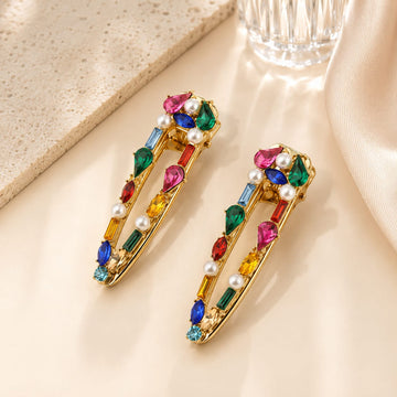 2Pcs Rhinestone waterdrop Square Shaped  Hair Pins