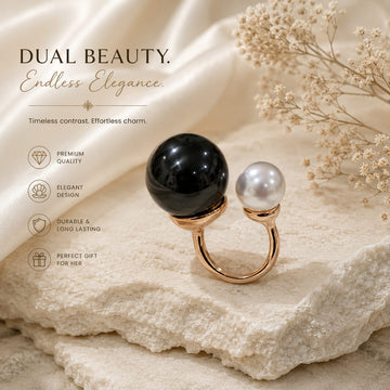 Adjustable Pearl Ring - Black & White