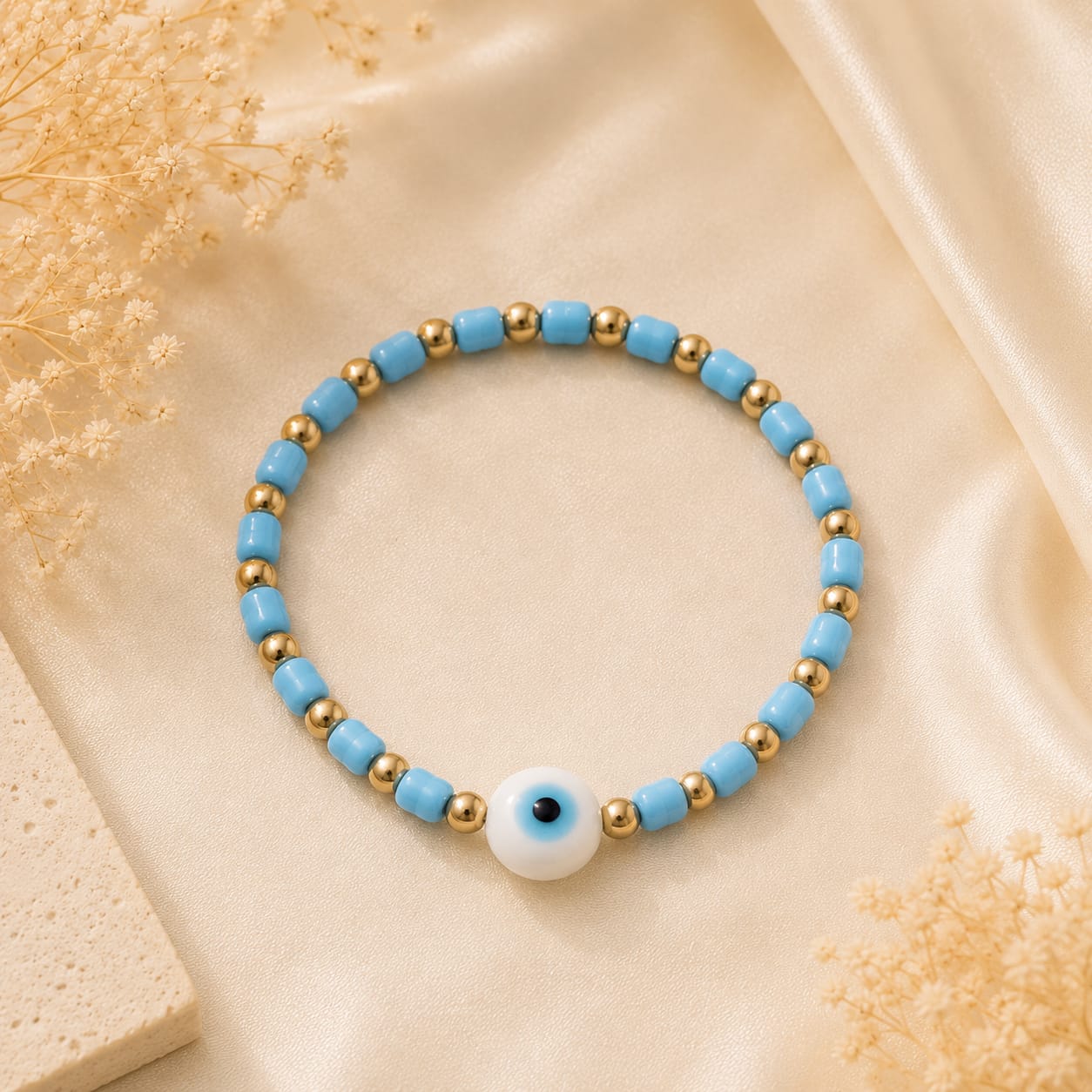 Blue Beaded Charm Bracelet