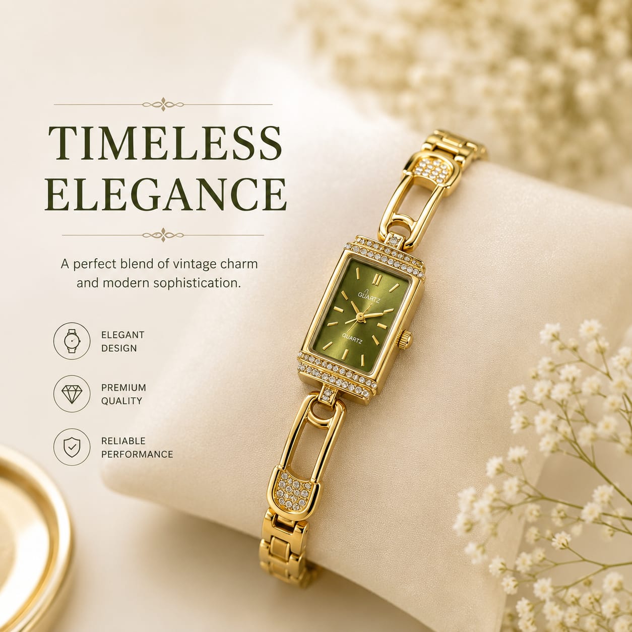 Vintage Emerald Green Rectanle Watch