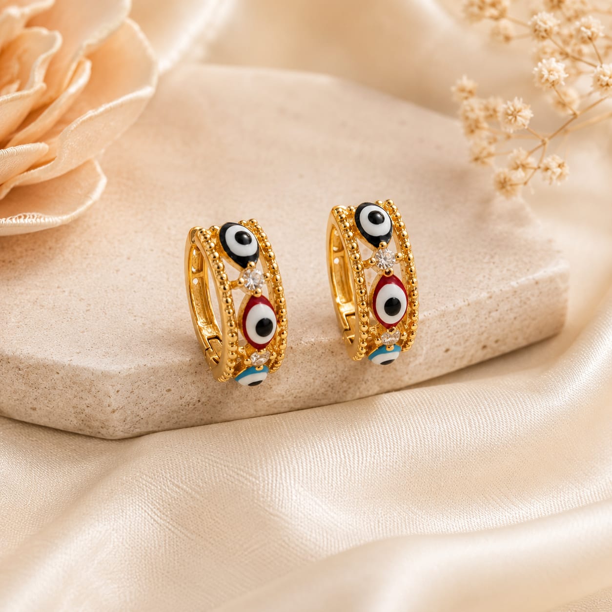 Gold Plated Devils Eye Zirconia Earrings