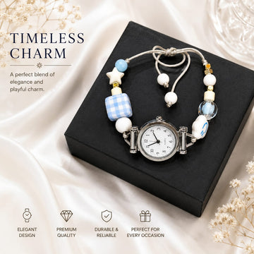 Cute Blue & White Bead Wrist watch