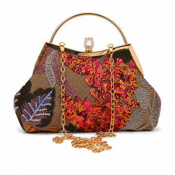 Embroidered Floral Tulle & Sequin Patchwork Retro chic Clutch Bag
