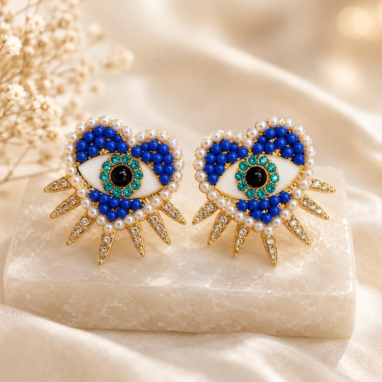 Heart Shaped Evil Eye Stud Earrings