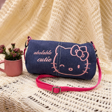 Sanrio vintage Cat Embroidery Denim Cyclinder