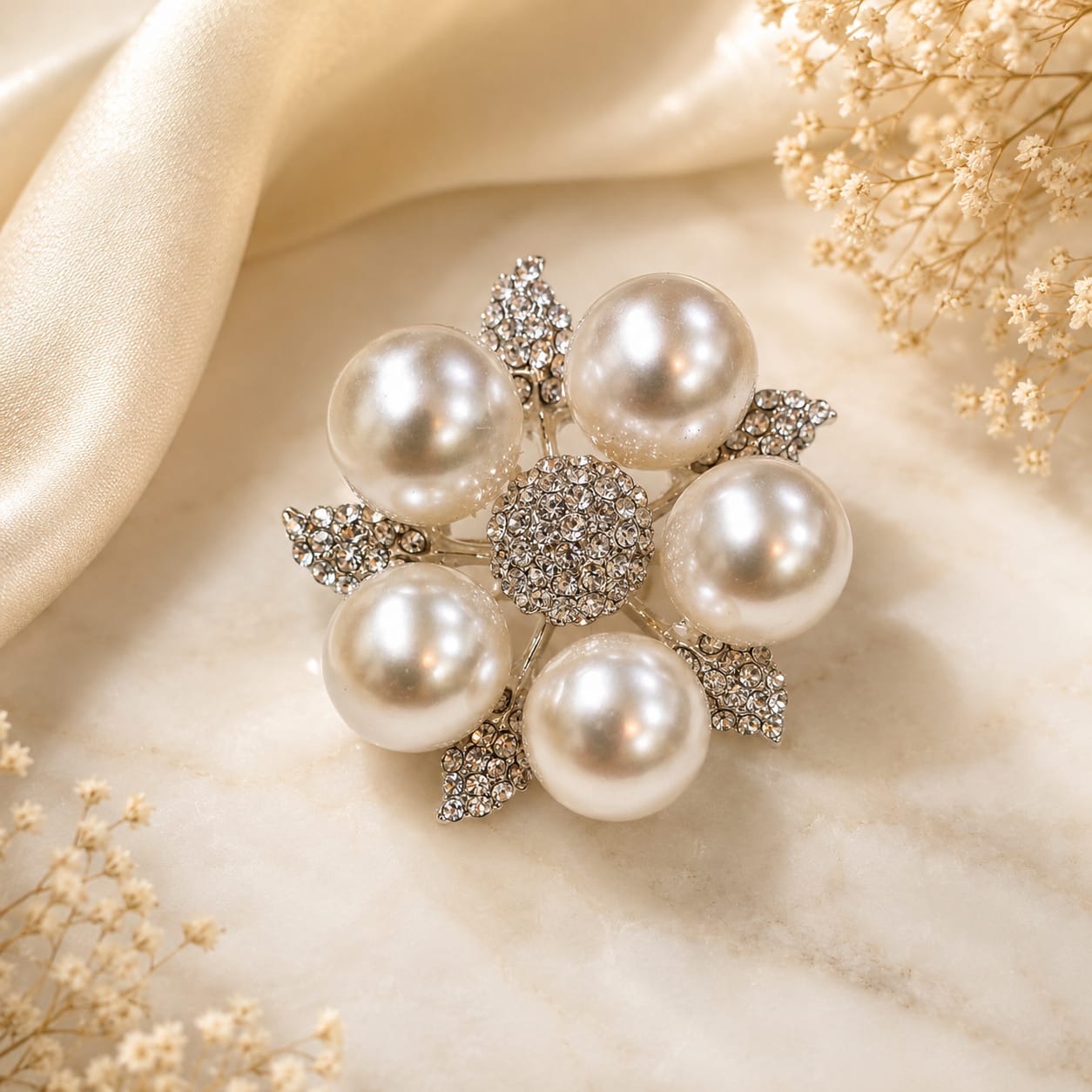 Adjustable Pearl & Diamond Flower Ring