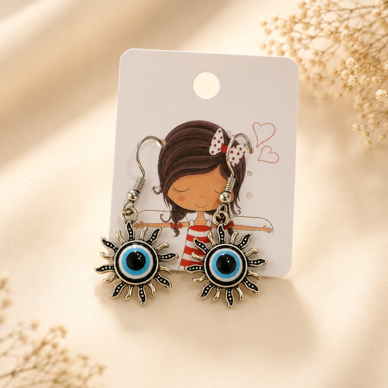 Sun Décor Evil Eye Dangle Earrings