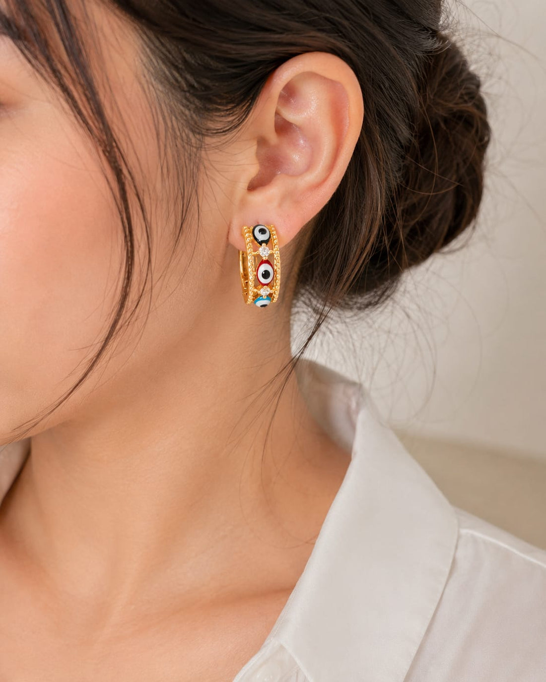 Gold Plated Devils Eye Zirconia Earrings