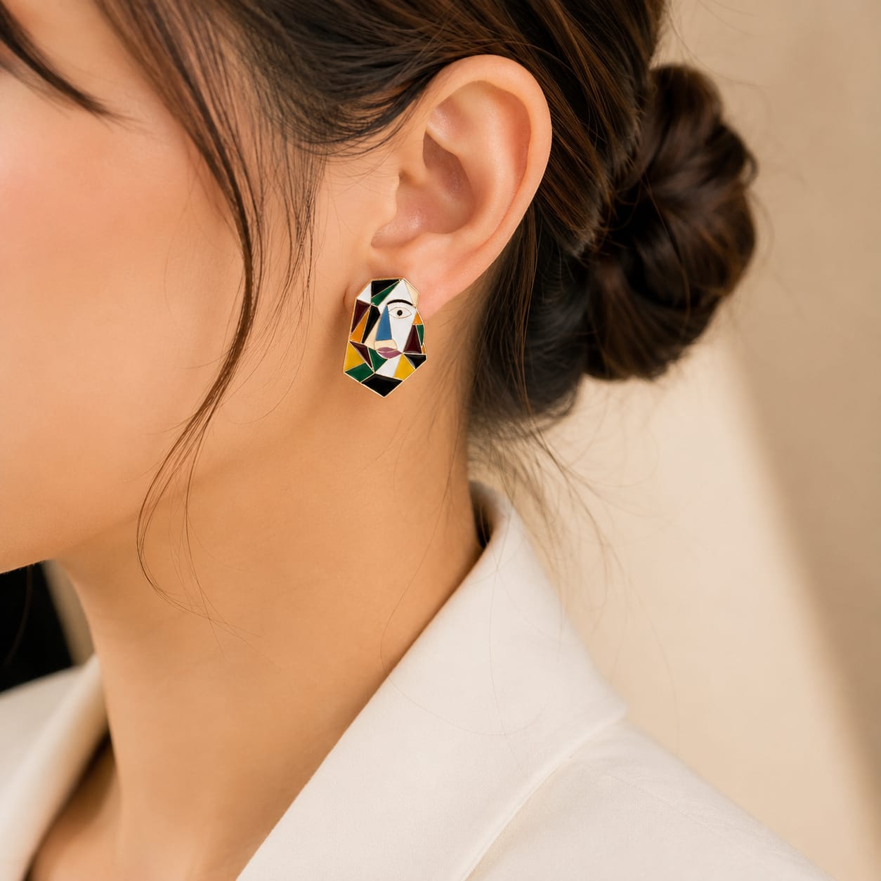 Artistic Geometric Abstract Face Contrast Colors Earrings