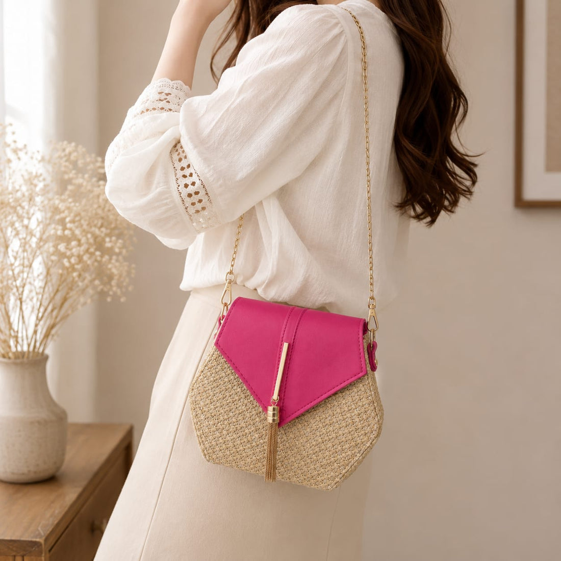 Hexagonal Woven Cross body Bag