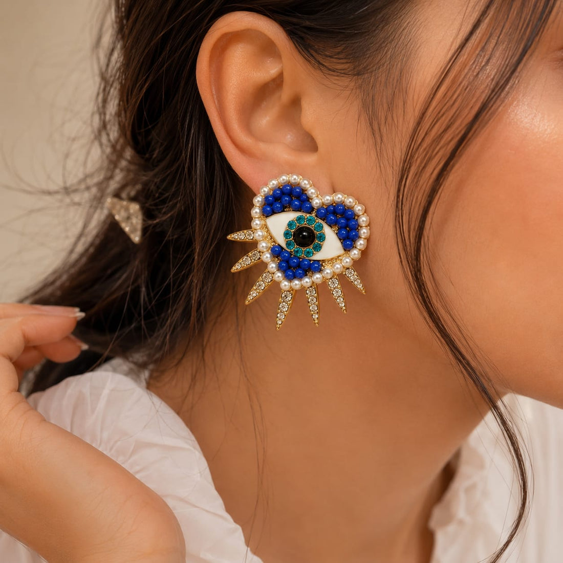 Heart Shaped Evil Eye Stud Earrings