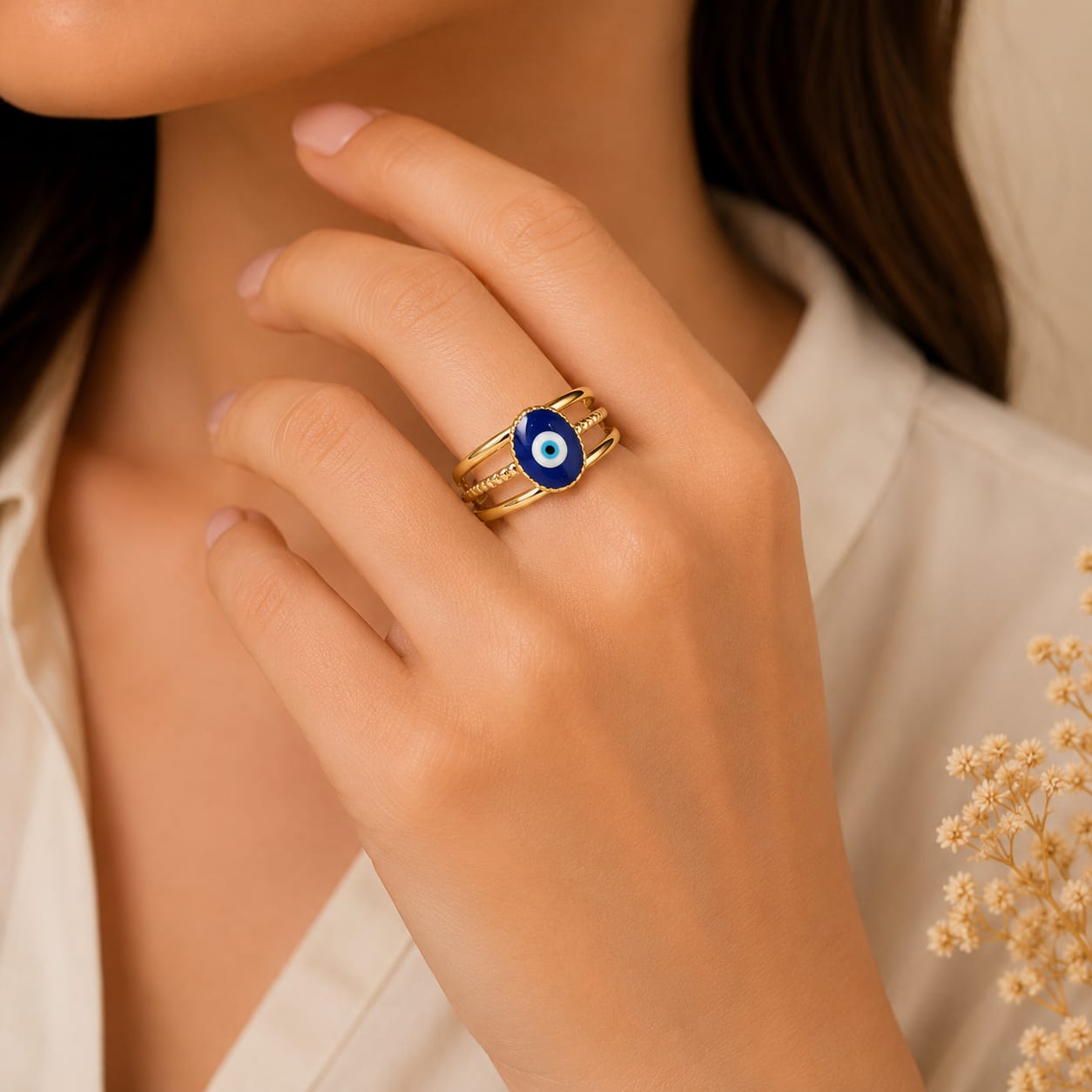 Open Stainless Steel Teadrop Vintae Turkish Evil Eye Ring