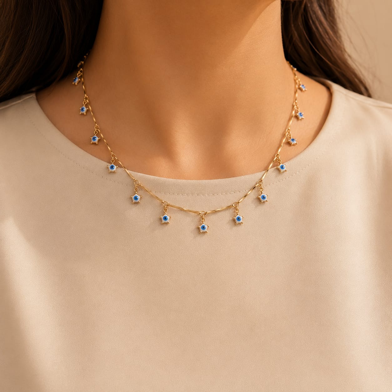 Blue & White Star Devil,s Eye Necklace
