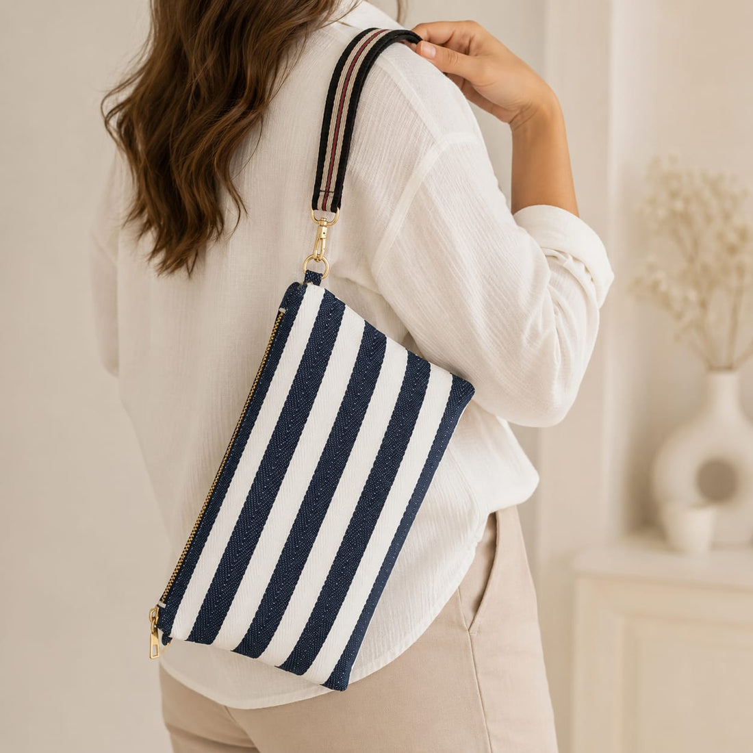 Fashion Versatile stripped Zipper Makeup Bag