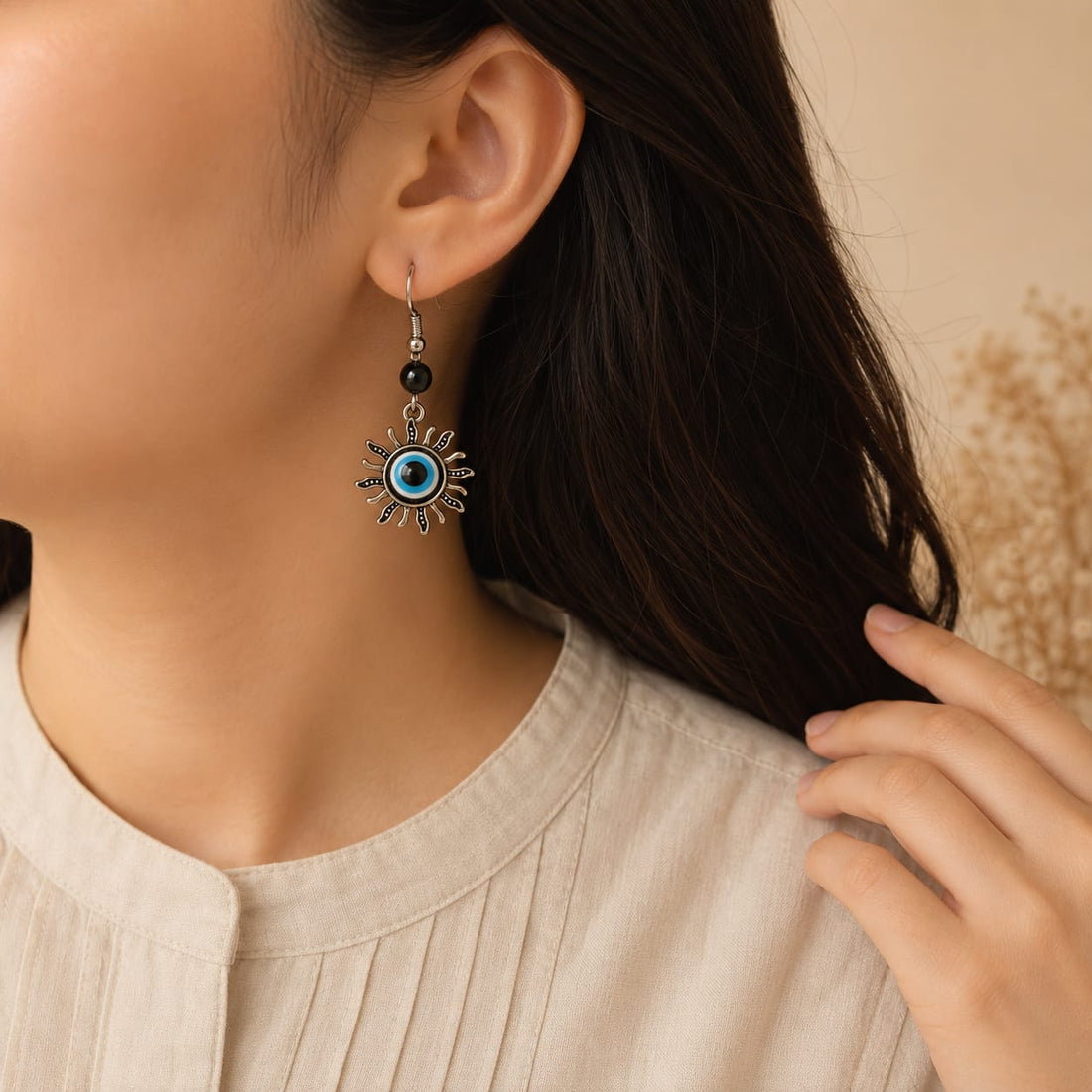 Sun Décor Evil Eye Dangle Earrings