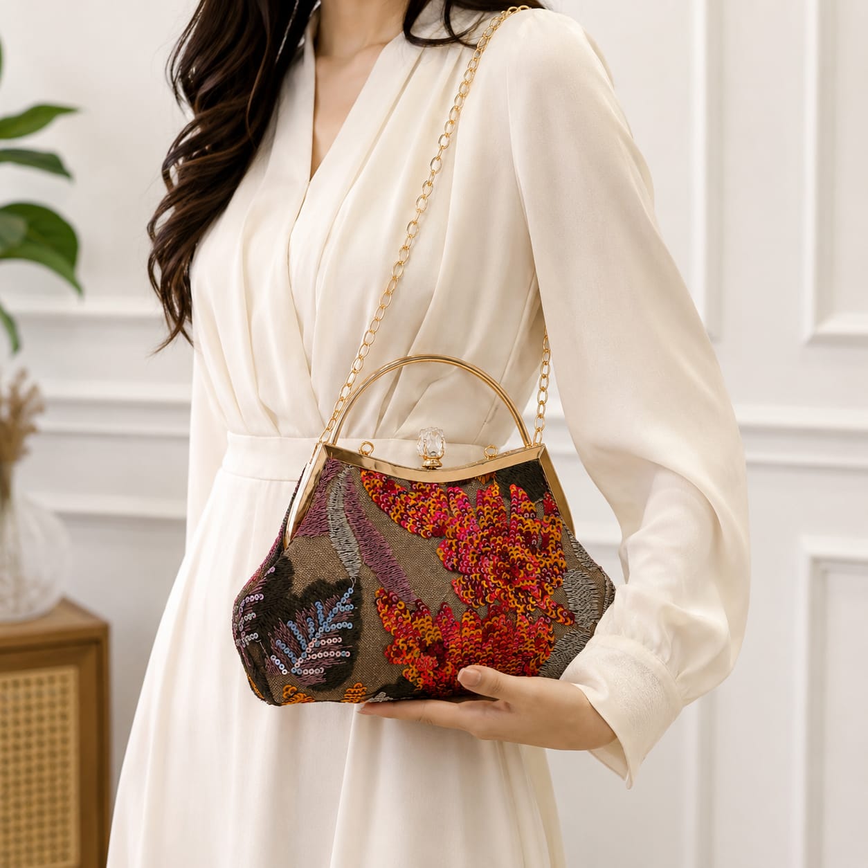 Embroidered Floral Tulle & Sequin Patchwork Retro chic Clutch Bag