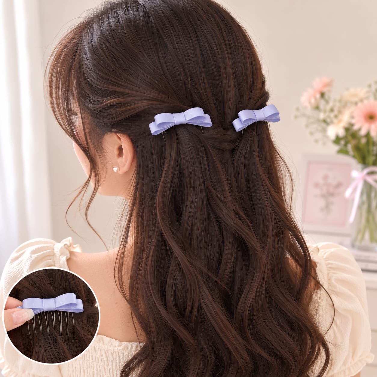 2 Pcs Blue Color Bow Decor Hair Clips