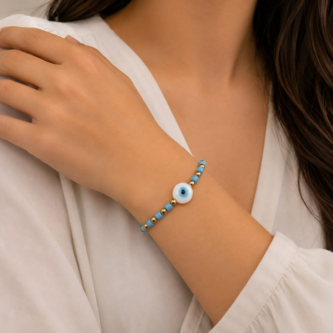 Blue Beaded Charm Bracelet