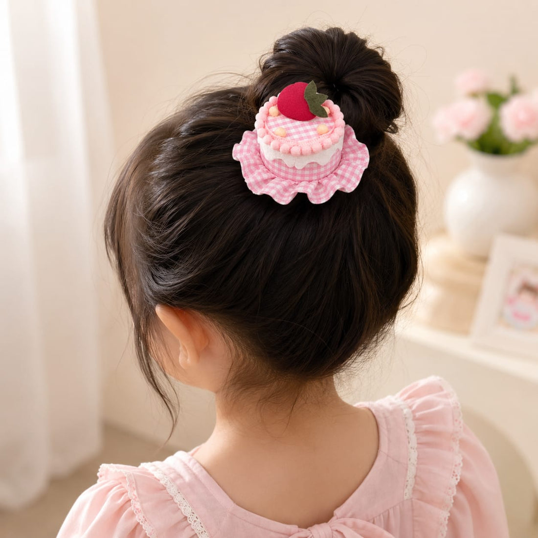 1 Pc Pink Plaid Strawberry Cake  Hair Clip