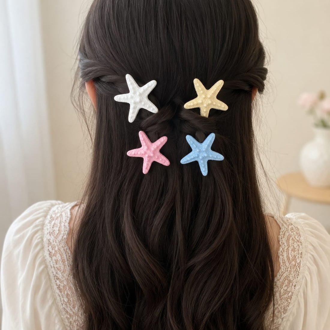 MultiColor 4 Pcs Starfish Hair Clips