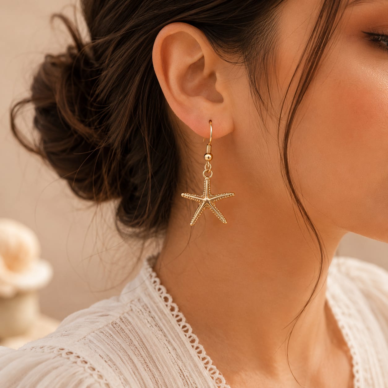 Delicate Gold Starfish Drop Earrings