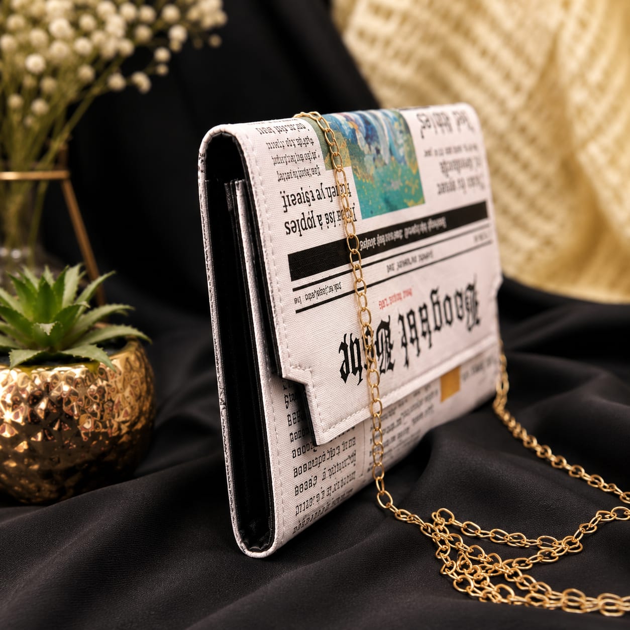 Newspaper Print Korean Shoulder Bag