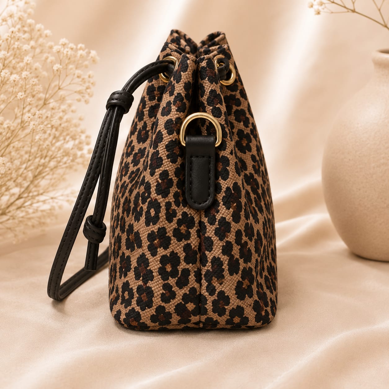 Leopard Print Mini Bucket Bag
