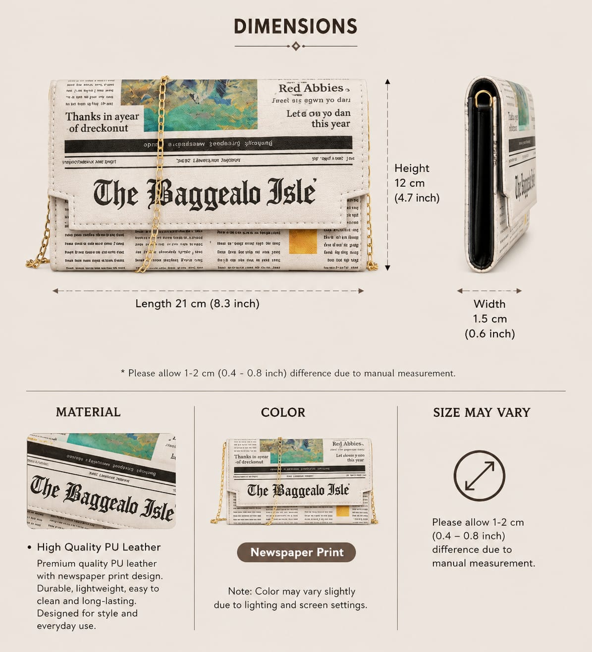 Newspaper Print Korean Shoulder Bag