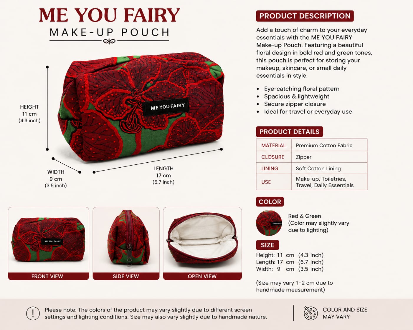 Pomegranate Floral Makeup Bag