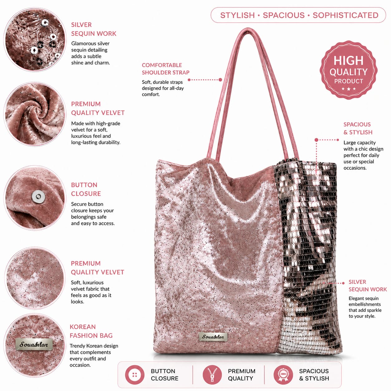 Korean Sparkling Sequin Velvet Tote Bag