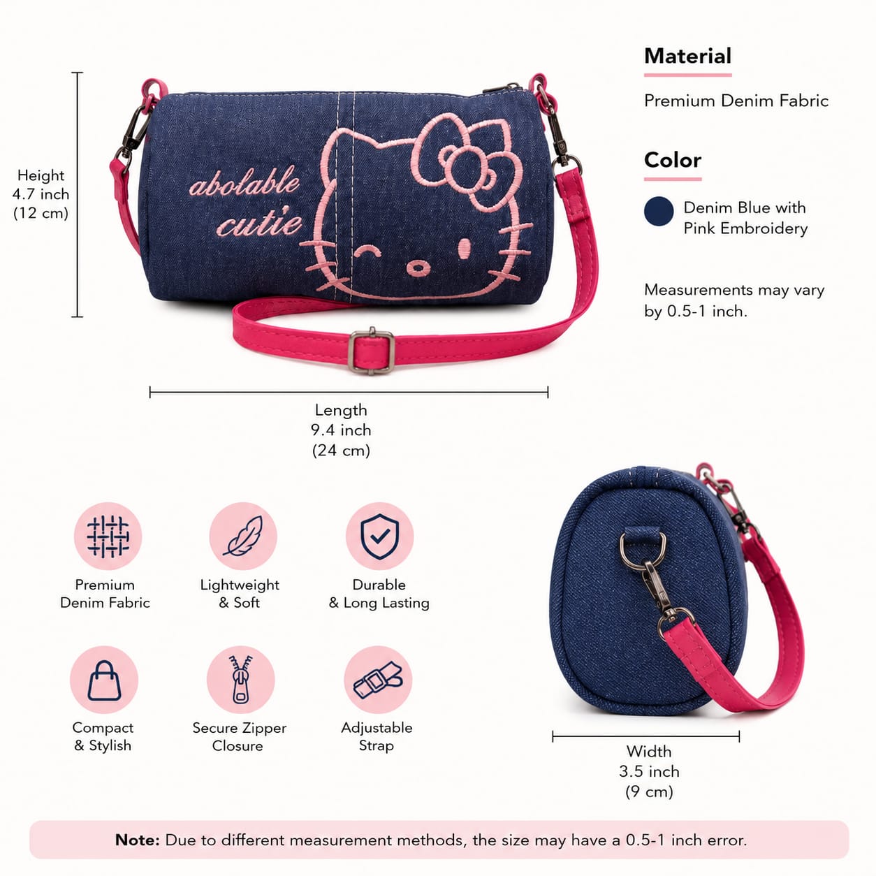Sanrio vintage Cat Embroidery Denim Cyclinder