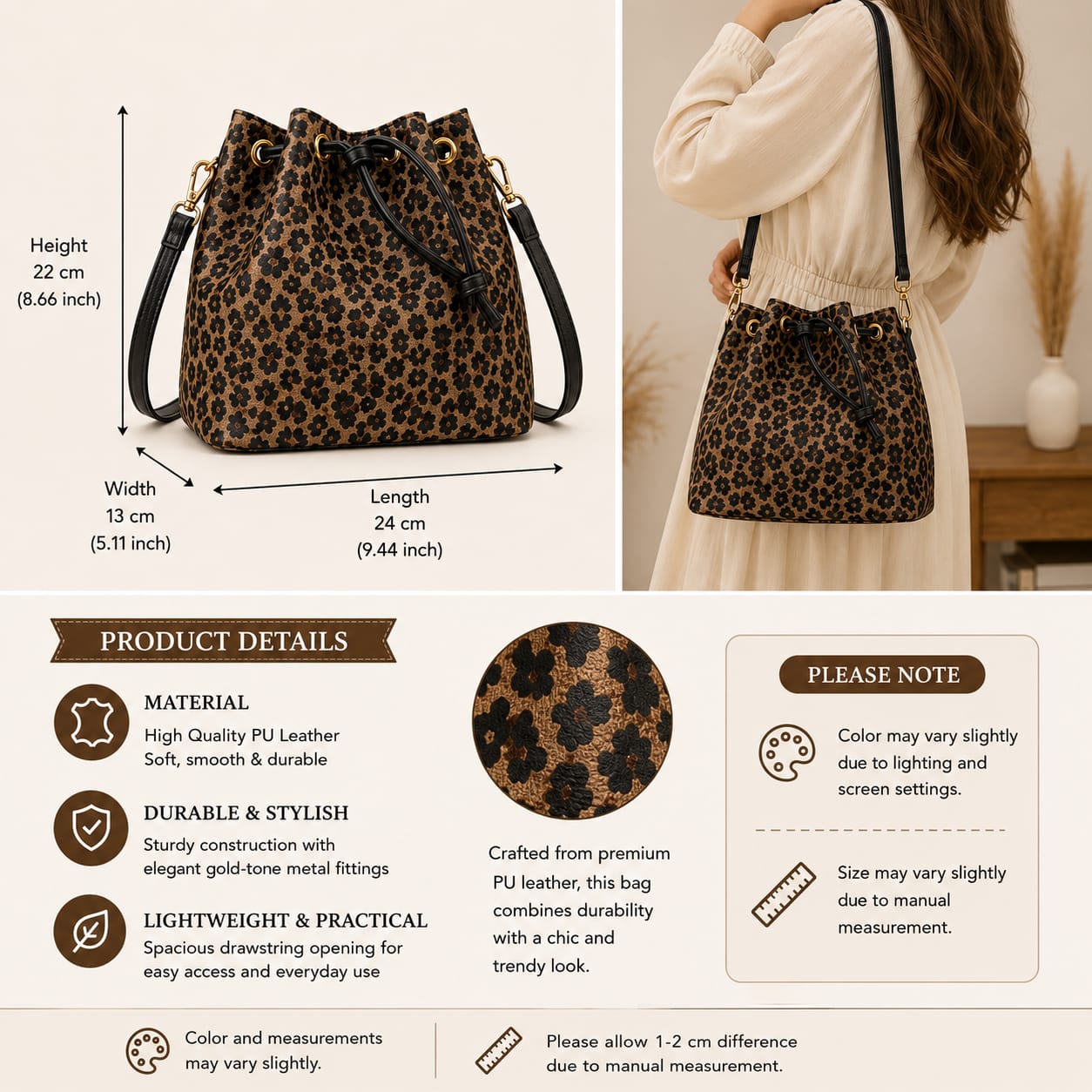 Leopard Print Mini Bucket Bag