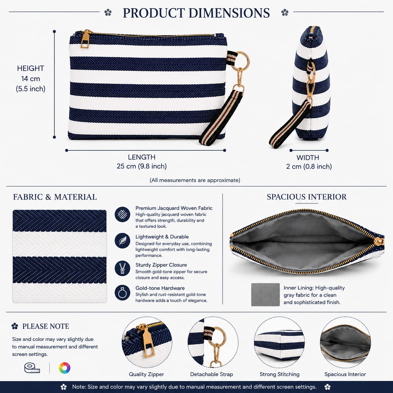 Fashion Versatile stripped Zipper Makeup Bag
