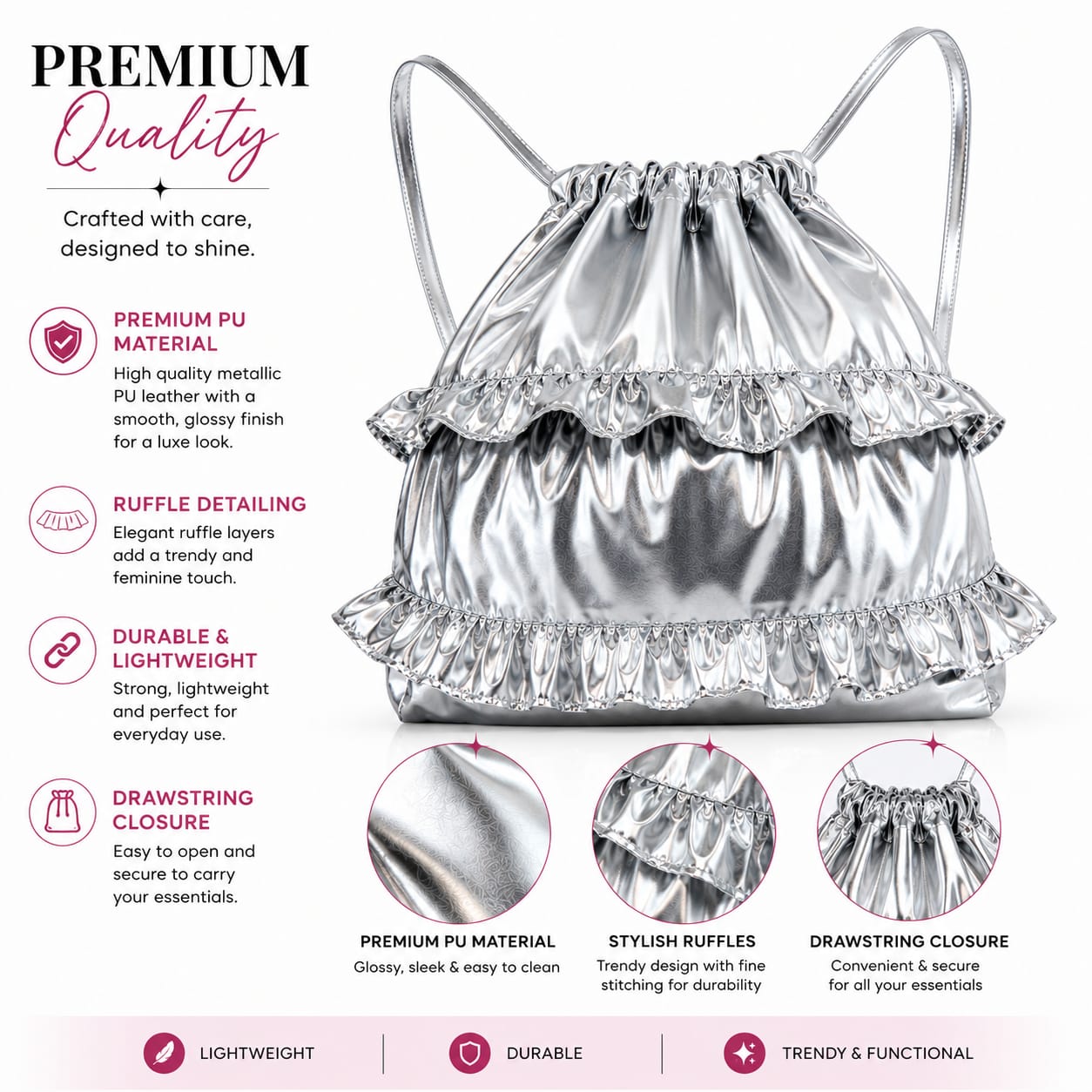New Fashion Silver Drawstring Back Pack