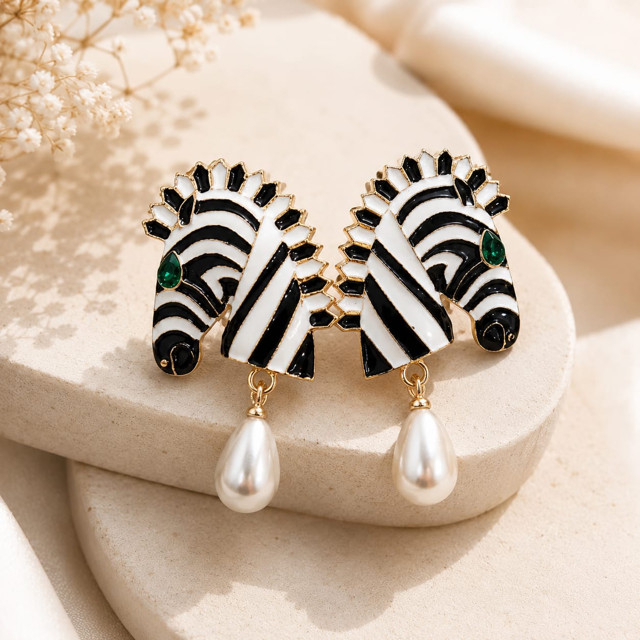 Animal Design Earrings Black & White Zebra