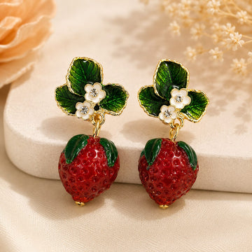 Red Strawberry Dangle Earrings