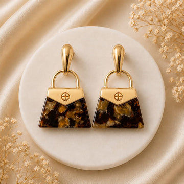 Mirrored Disc Design Earrings - Brown
