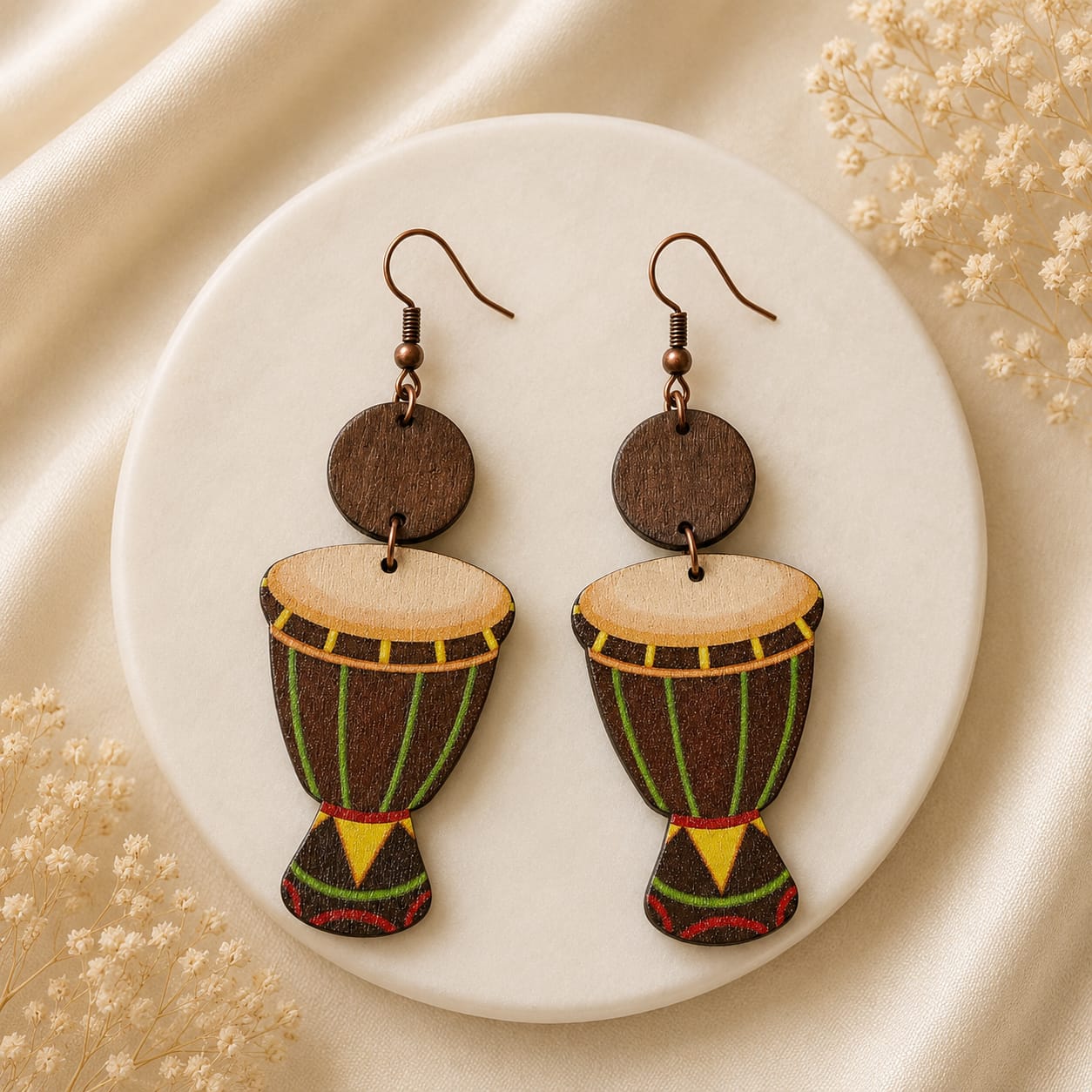 Retro African Drum Shaped Wooden Earrings