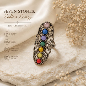MultiColor Seven-Chakra Gemstone Silver Plated Ring