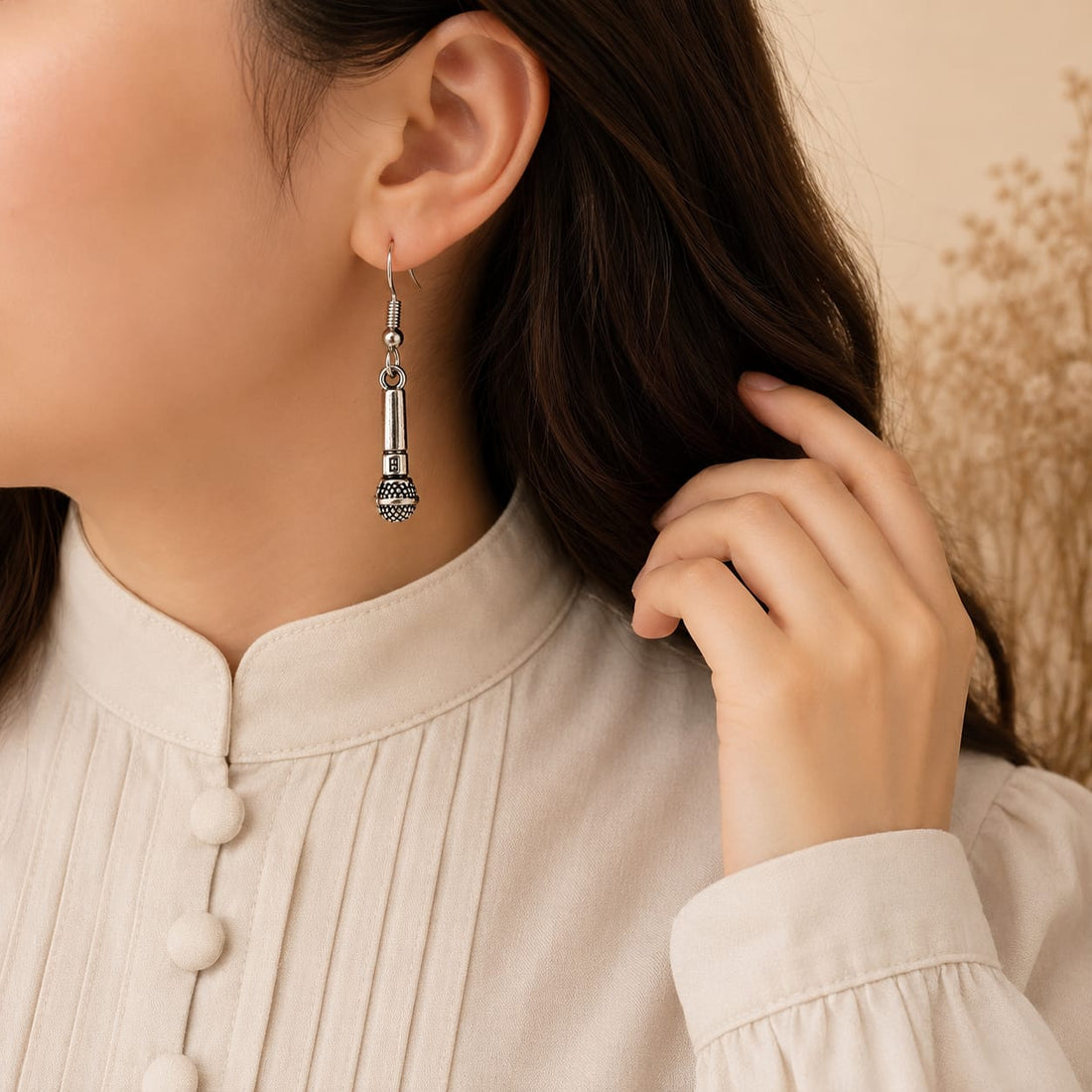 Metal Microphone Shaped Earrings