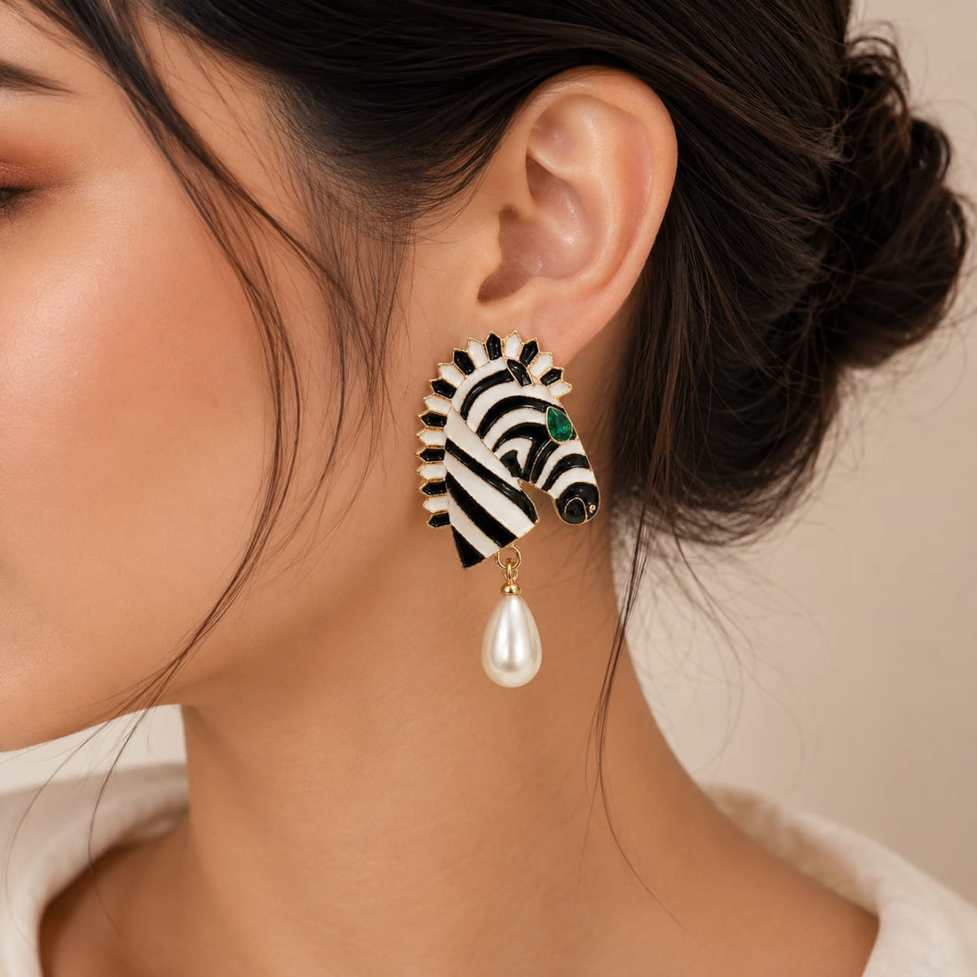 Animal Design Earrings Black & White Zebra