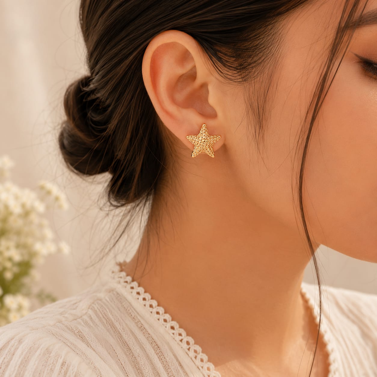 Sparkling Gold Starfish Stud Earrings