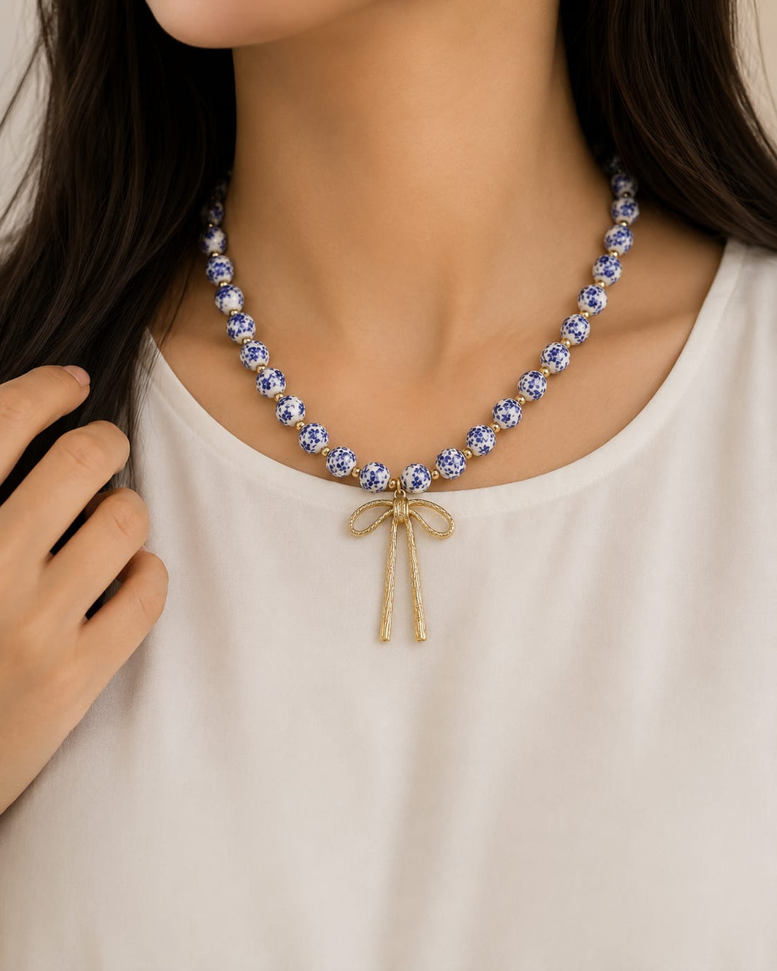 Handmade Ceremic Porcelain Bead Necklace