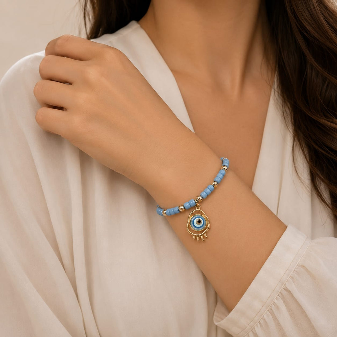 Elegant Hamsa Evil Eye Beaded Bracelet