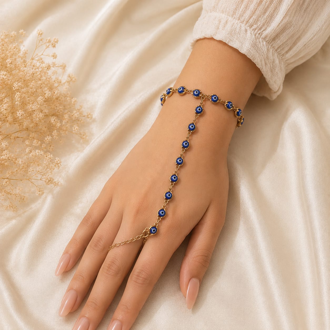 Minimalist Devils Eye Metal Design Finger chain Bracelet